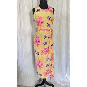 VTG Spenser Jeremy Womens Silk Wrap Tie Maxi Dress Sz 8 Yellow Floral Sleeveless
